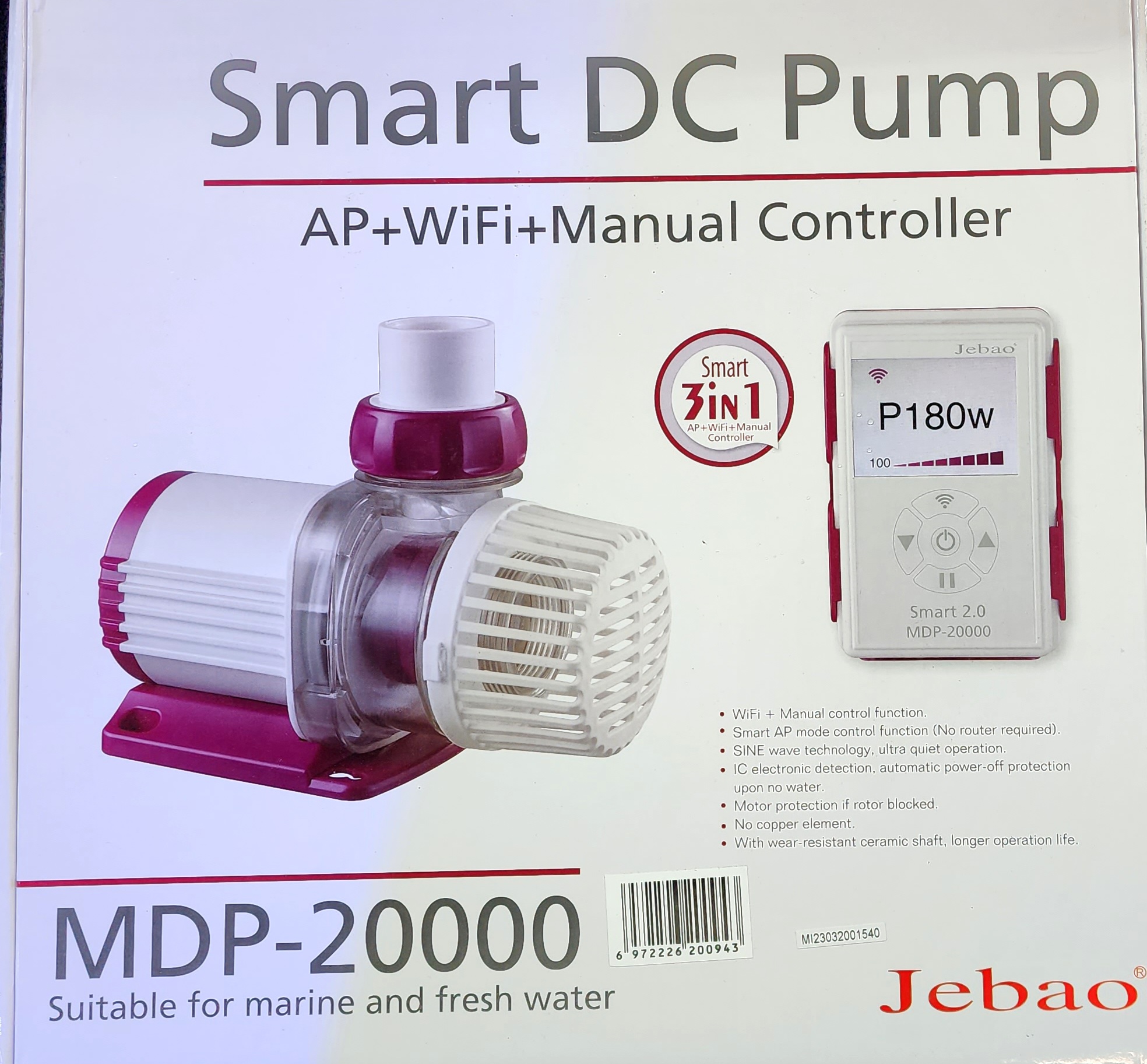 Jebao MDP20000 WIFI Smart DC Submersible Pump, 5283 gph