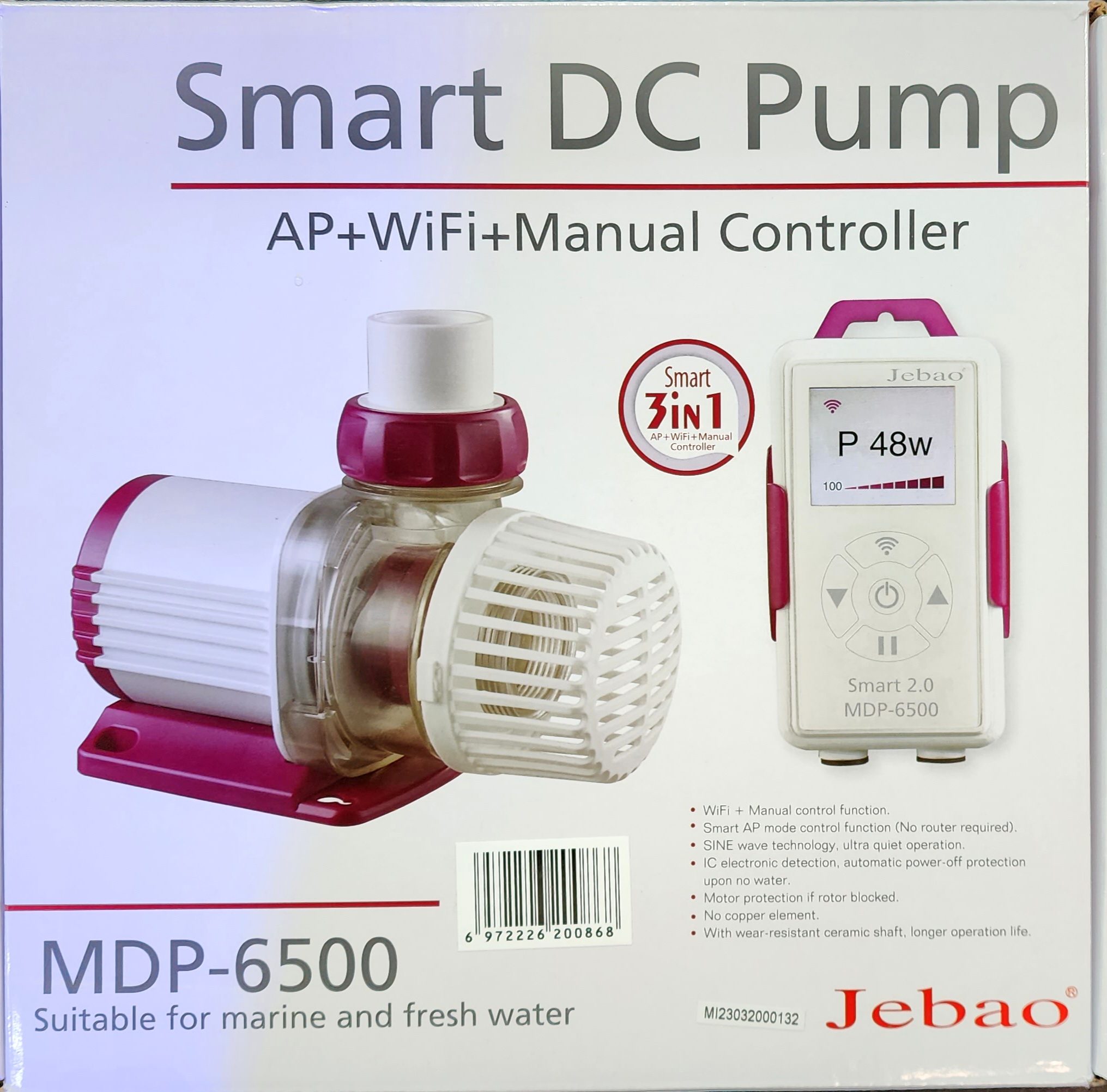 Jebao MDP6500 WIFI Smart DC Submersible Pump, 1717 gph